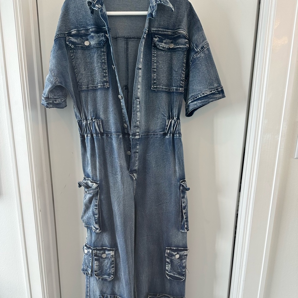 Denim Jumpsuit with Pockets